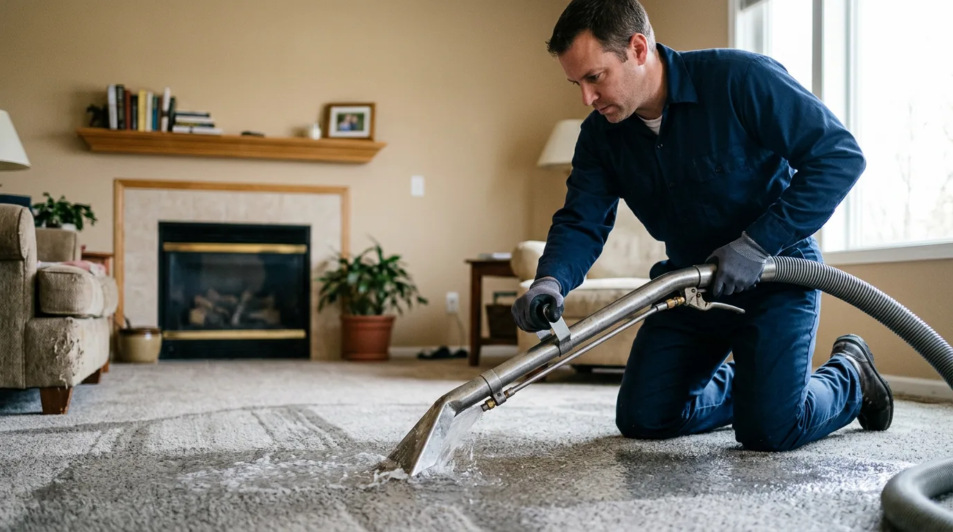 Water damage restoration technician working near Farmingdale, NY